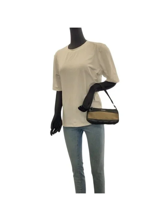 Gucci Black Beige Silver Canvas Leather Handbag Pouch - Picture 7 of 8